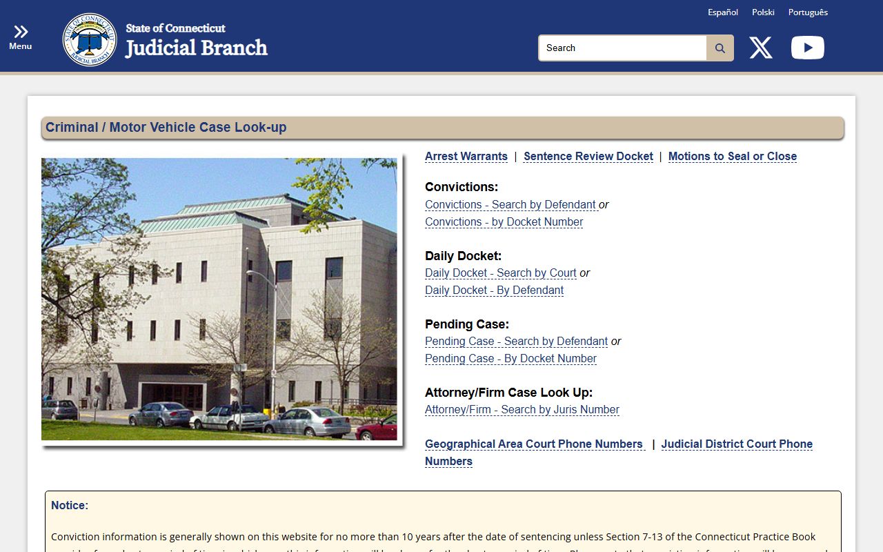 Connecticut Judicial Branch criminal case look-up index used to find Middlesex County court records after an arrest