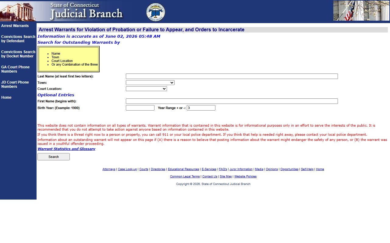 Connecticut active warrant search tied to Middlesex County court records after an arrest